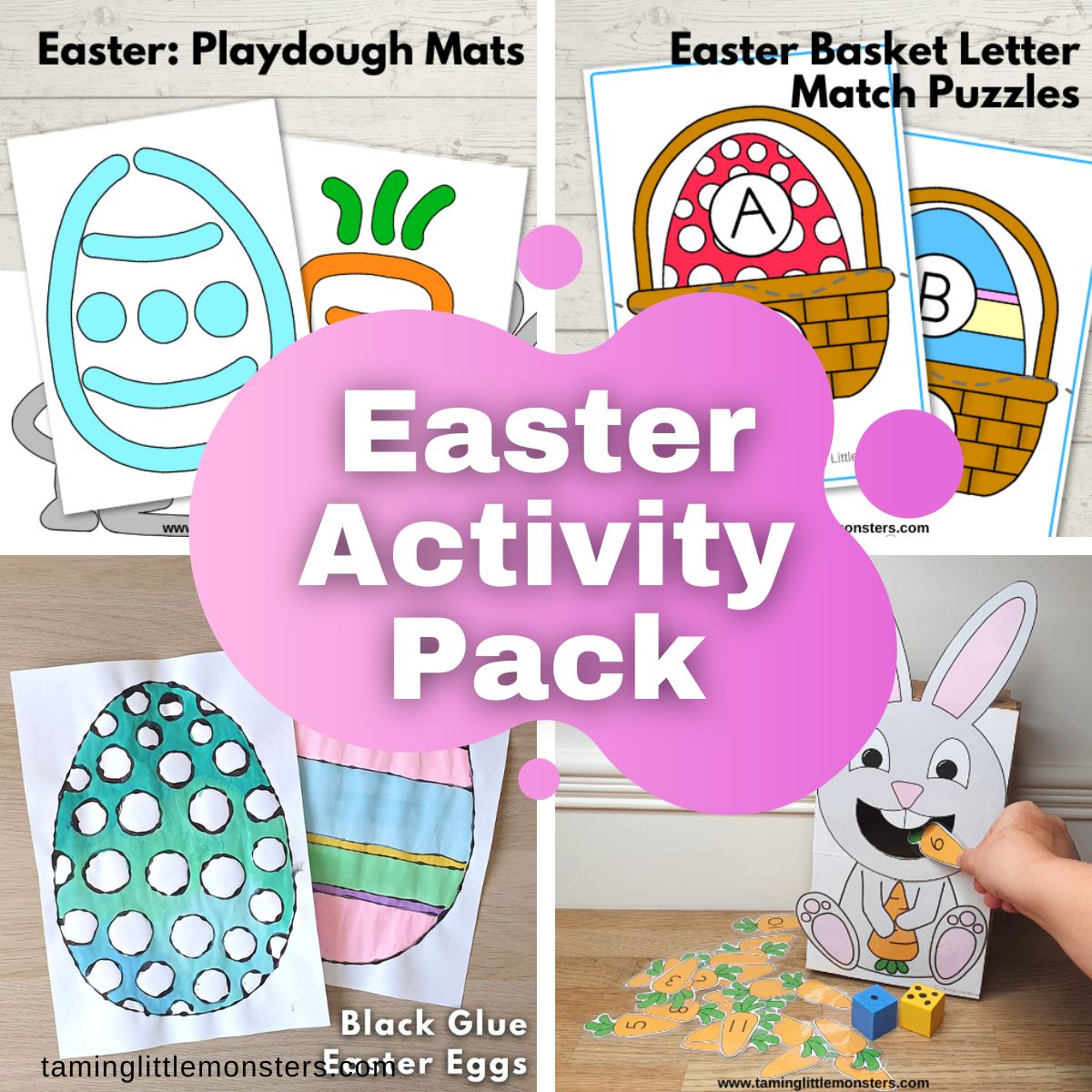 Easter activity pack for preschool and kindergarten. Filled with educational print and play activities for young children that include math, literacy, fine motor skills, craft sand games.