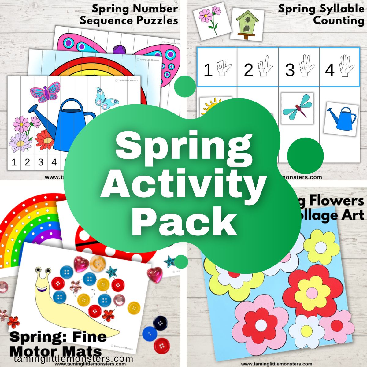 Spring activity pack for preschoolers. Spring themed math, literacy, fine motor, games and arts and crafts templates for preschool and kindergarten.