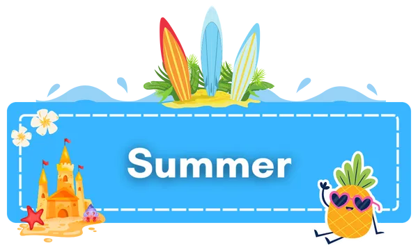 Blue rectangle with the word "Summer" written on it.