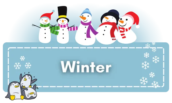 Blue rectangle with the word "Winter" in the center.